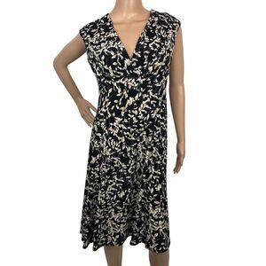 Chaps‎ Floral Print Midi Dress Size M Stretch VNeck Fairy Grunge Office Boho
